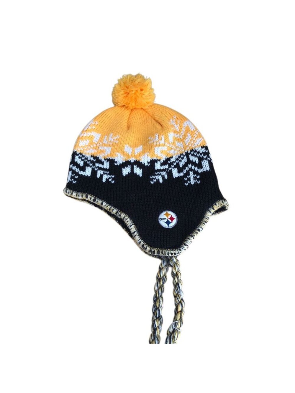 NFL Pittsburgh Steelers Beanie Knit Pom Hat by Reebok Women's One Size Black